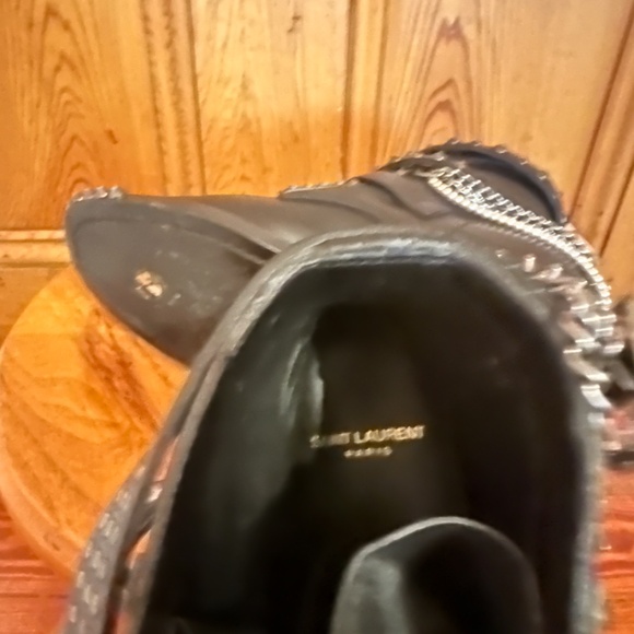 Saint Laurent Leather Patterned Moto Boots - Picture 7 of 9